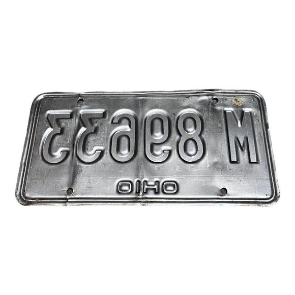 Vintage Ohio Collectible License Plate White Red Expired Original Tag # M 89633 - Picture 2 of 3